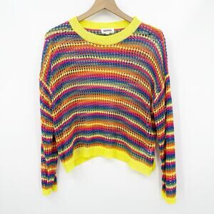 Adora Rainbow Crochet Knit Sweater M Mesh Striped Neon Colorful Lgbtq+ Pride
